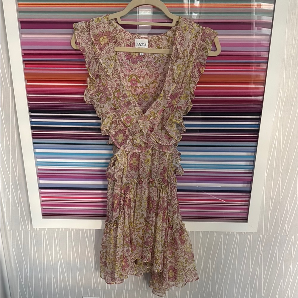 MISA Los Angeles Floral Ruffle Mini Dress in Pink